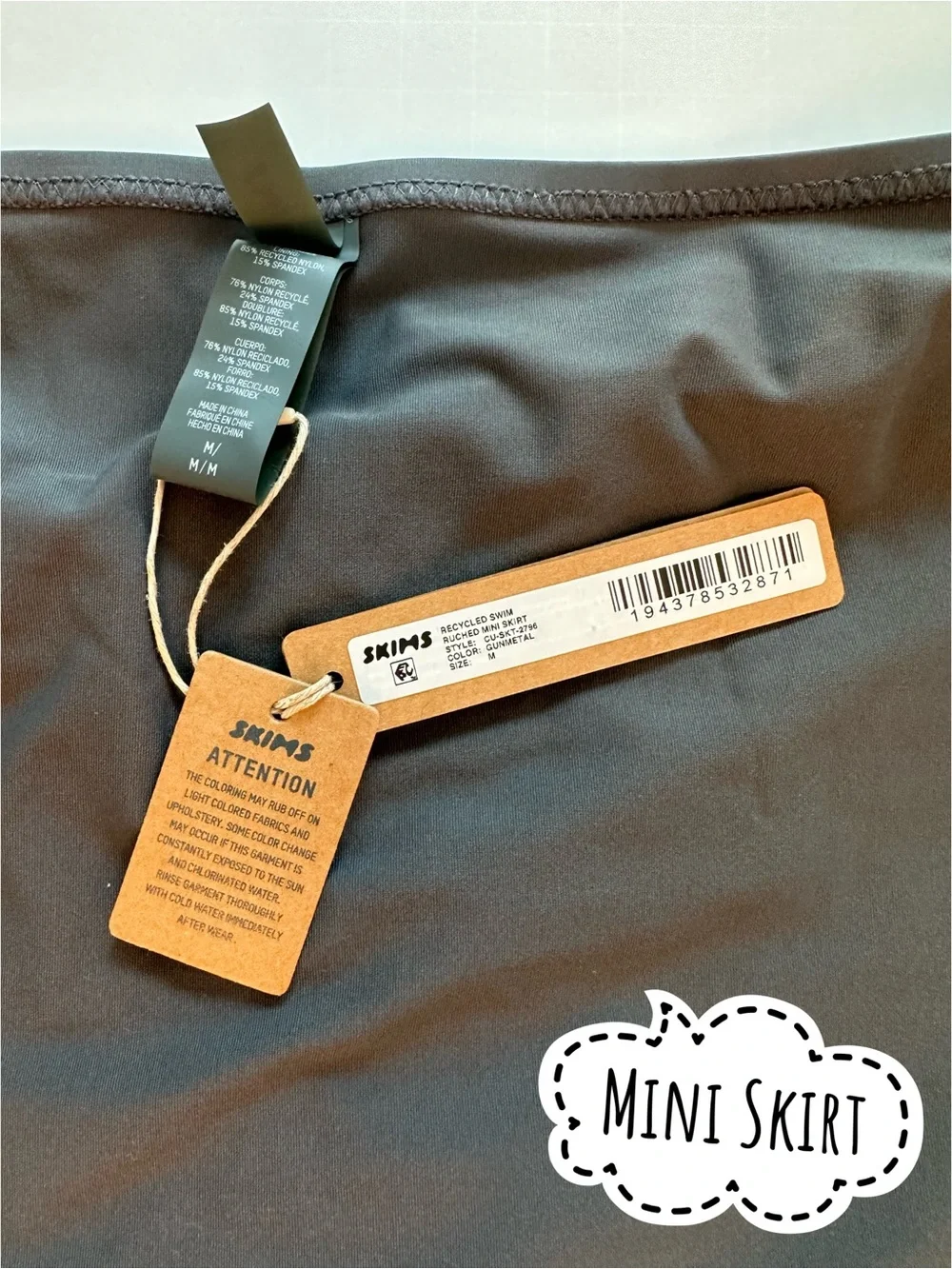 NWT Skims Ruched Mini Skirt in Gunmetal